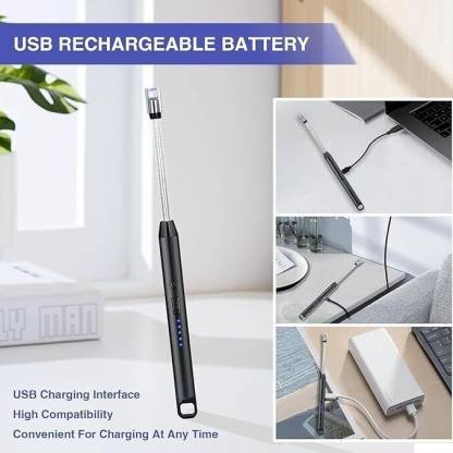 YOGITECH 360 Degree Flexible Rechargeable Electric Kitchen Lighter for Gas Candle_Stove Combo Set
