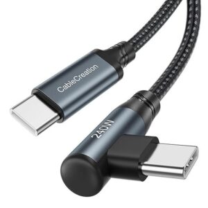 CableCreation 240W Usb C To Usb C Fast Charging Cord Right Angle,6Ft Braided Type C To C Charger Cord For iPhone 15,Macbook Pro/Air,iPad Pro/Air/Mini,Galaxy S24/S23/S22+,Compatible 140W/100W/60W,Black