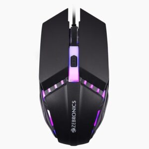 ZEBRONICS PHERO Wired Gaming Mouse with up to 1600 DPI, Rainbow LED Lights, DPI Switch, High Precision, Plug & Play, 4 Buttons