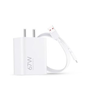 MI Xiaomi 67W Fast Charger USB-C Charging Adapter - Quick Charge 4.0 Power Delivery PD Charger with Cable for Redmi Note, Poco, Mi Phone Series (White)