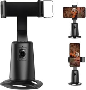 KYKHT Auto Face Tracking Phone Holder, 360° Rotation, AI Recognition, Built-in Flash Light, Black