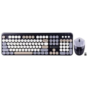 ZEBRONICS Companion 301 2.4GHz Wireless Keyboard & Mouse Combo with UV Printed, Retro Style Keys, 104 + 12 Integrated Multimedia Keys, 1600 DPI, High Precision (Black + Grey)