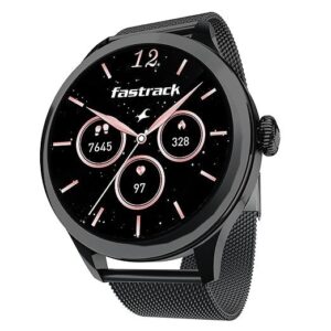 Fastrack Noir Pro Womens Smart Watch, 3.0 cm Super AMOLED Display, 390 * 390 Resolution, 100+ Sports Modes, SOS, BT Calling, Female Health Monitor, IP68, 5-Day Battery, 100+ Smartwatch Faces (Black)
