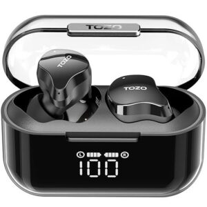 TOZO Crystal Buds Bluetooth 5.3 True Wireless Stereo Earbuds IPX7 Waterproof in Ear Headset Call Noise Reduction Headphones with Digital Display and Transparent Case Long Standby Earphones Black
