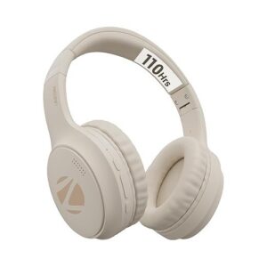 ZEBRONICS Aeon Wireless Over Ear Headphone with 110H Battery Backup, Supports Bluetooth & Aux, Gaming Mode, Enc, Dual Pairing, Rapid Charging (Beige)