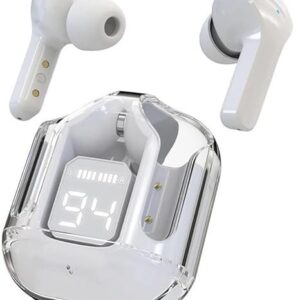 UltraPods Max TWS Earbuds Pro Bluetooth | Transparent Design | Fast Charging | 13mm HD Bass Drivers | Built-in Mic | Running, Outdoors, Music Sound (White)