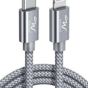 Wayona Type C to Lightning MFI Certified 20W Fast charging Nylon Braided USB C Cable for iPhone 14,14 Pro,14 Pro Max, IPhone 13 Series,12,12 Pro,11,11 Pro Max iPhone 12 Mini, X, 8 (2M, Grey)