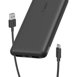 Belkin Portable Charger, USB-C Power Bank 10000mAh w/ 1 USB-C Port and 2 USB-A Ports, 15W w/USB-A to USB-C Cable for iPhone 16, 16 Plus, 16 Pro, 16 Pro Max, Samsung Galaxy S24, & More - Black