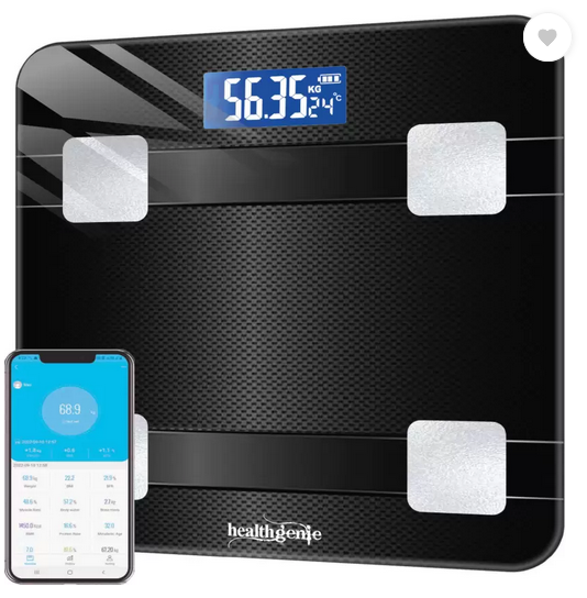 Healthgenie Smart BMI Weight Machine for Body Weight with 18 Body Parameters Weighing Scale (weaving HB-411 Black)