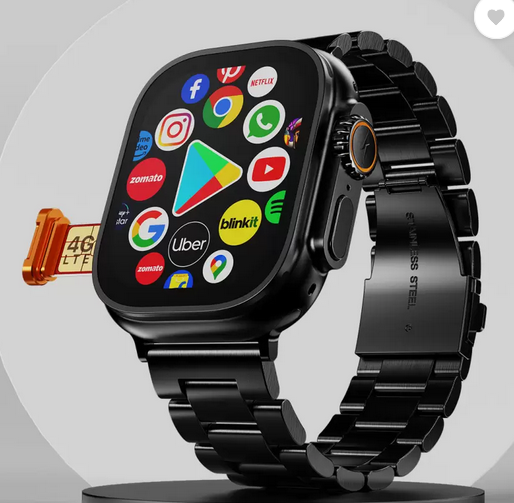 Fire-Boltt Oracle WristPhone - 4G SIM/LTE/WiFi, Android OS, Play store & Phone Notification Smartwatch (Black Chrome Strap, Free Size)
